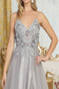 May Queen MQ2011 Spaghetti Strap Floral Embellished Tulle Evening Gown - Dress