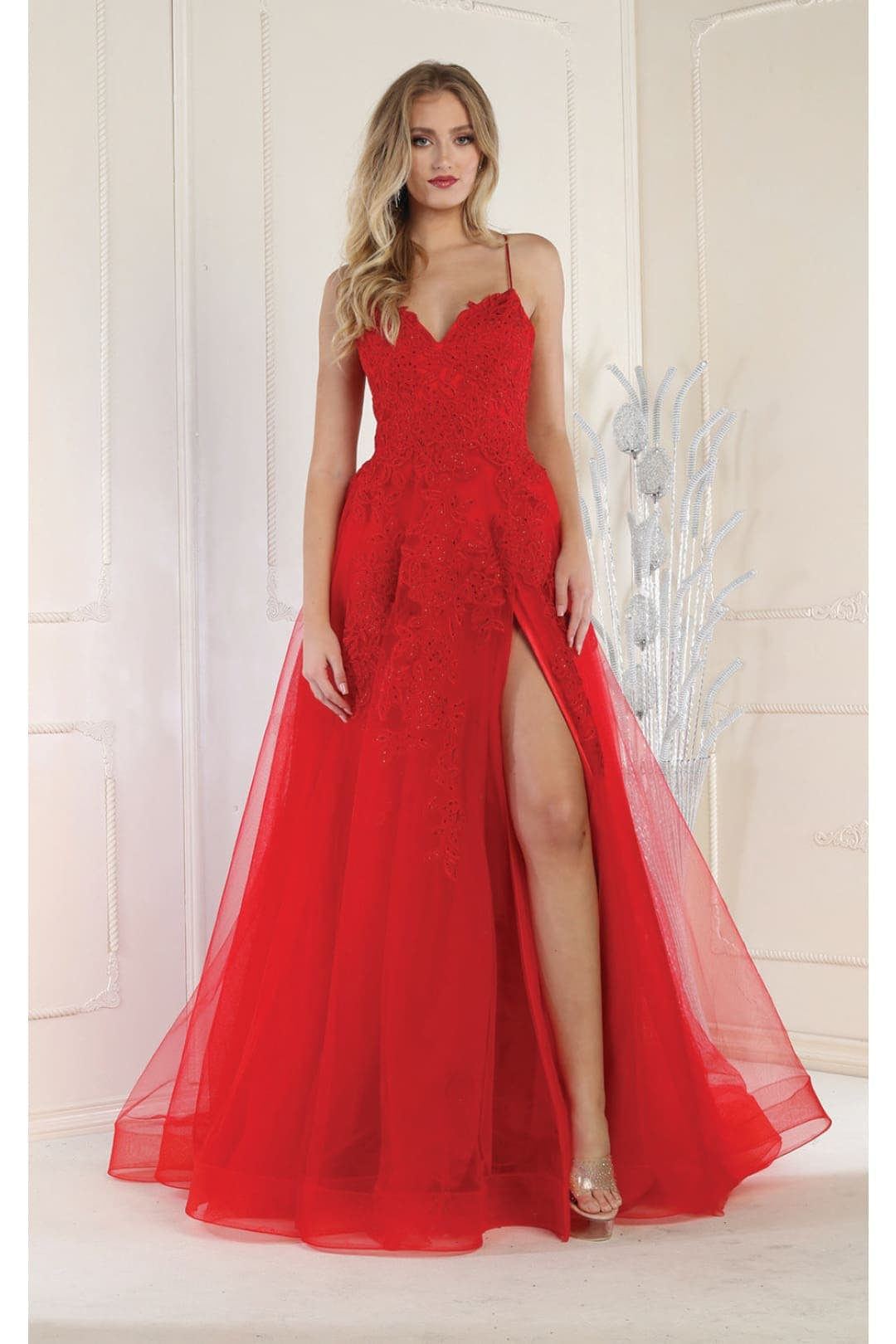 May Queen MQ2013 Corset Back Formal Gown - RED / 2 - Dress