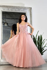 May Queen MQ2015 Sleeveless 3D Floral Embellished Tulle Gown - ROSE GOLD / 4 Dress