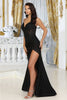 May Queen MQ2032 Spaghetti Strap Embellished Evening Slit Dress - Dress