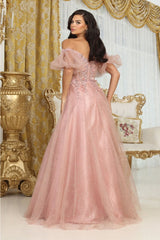 May Queen MQ2033 Sweetheart Puffed Sleeves Gala Long Gown - Dress