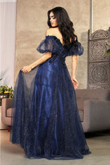 May Queen MQ2033 Sweetheart Puffed Sleeves Gala Long Gown - Dress