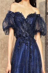 May Queen MQ2033 Sweetheart Puffed Sleeves Gala Long Gown - Dress