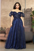 May Queen MQ2033 Sweetheart Puffed Sleeves Gala Long Gown - NAVY / 4 - Dress