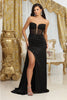 May Queen MQ2039 Sweetheart High Slit Pageant Long Gown - BLACK / 2 - Dress