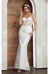 May Queen MQ2044B Sweetheart Ivory Lace up Back Wedding Long Gown - IVORY / 4 - Dress