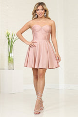 May Queen MQ2048 Corset Bodice Cocktail Short Dress - ROSE GOLD / 2 - Dress