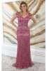 May Queen MQ2062 Floral Appliqued Long Mesh Formal Gown - Dress