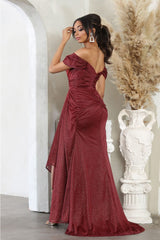 May Queen MQ2063 Off-Shoulder Mother of the Bride Ruched Gown - Dress