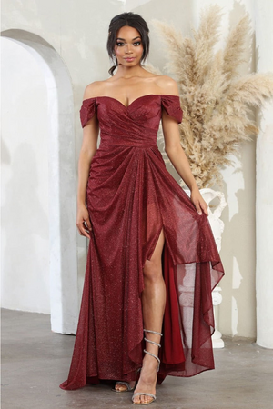 May Queen MQ2063 Off-Shoulder Mother of the Bride Ruched Gown - Dress