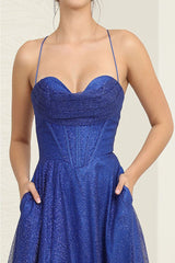 May Queen MQ2064 Glitter Corset Bodice A-Line Pageant Evening Dress - Dress