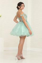 May Queen MQ2066 Sheer Bodice Floral Graduation Short Dress - Dress