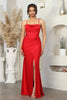 May Queen MQ2068 Spaghetti Strap Pleated Stretchy Black - Tie Gown - RED / 2 - Dress