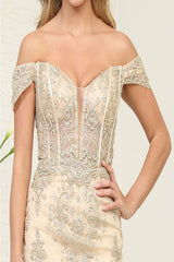 May Queen MQ2069 Off-Shoulder Sheer Embroidered Short Homecoming Dress - Dress