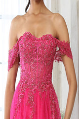 May Queen MQ2079 Off-Shoulder Glitter Prom A-Line Long Gown - Dress