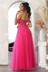 May Queen MQ2079 Off-Shoulder Glitter Prom A-Line Long Gown - Dress
