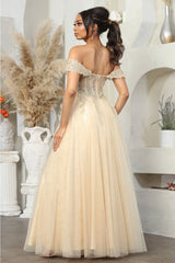 May Queen MQ2079 Off-Shoulder Glitter Prom A-Line Long Gown - Dress
