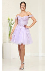 May Queen MQ2081 Strapless Off-Shoulder Dress with Short Sleeves - Ivory / 4 - Dress