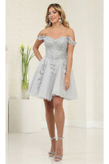 May Queen MQ2081 Strapless Off-Shoulder Dress with Short Sleeves - Ivory / 8 - Dress