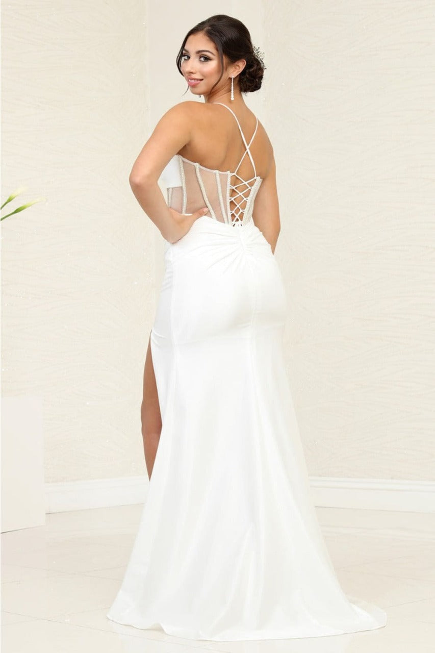 May Queen MQ2088B Spaghetti Strap Sweetheart Slit Ivory Bridal Dress - IVORY / 2 - Dress