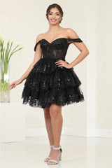 May Queen MQ2094 Sweetheart A-Line Glitter Short Prom Dress - BLACK / 2 - Dress