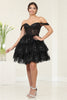 May Queen MQ2094 Sweetheart A-Line Glitter Short Prom Dress - BLACK / 2 - Dress