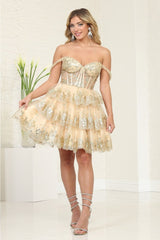 May Queen MQ2094 Sweetheart A-Line Glitter Short Prom Dress - CHAMPAGNE/GOLD / 2 - Dress