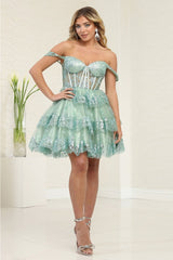 May Queen MQ2094 Sweetheart A-Line Glitter Short Prom Dress - SAGE / 2 - Dress