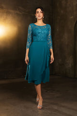 May Queen MQ2100 3/4 Sleeves Tea Length Mother of the Bride Dress - JADE / M - Dress