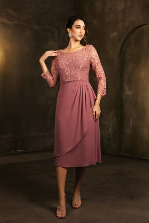 May Queen MQ2100 3/4 Sleeves Tea Length Mother of the Bride Dress - Dress