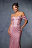 May Queen MQ2104 Draped Sleeves Corset Glitter Red Carpet Gown - Dress