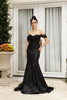 May Queen MQ2104 Draped Sleeves Corset Glitter Red Carpet Gown - Dress