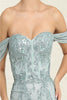 May Queen MQ2104 Draped Sleeves Corset Glitter Red Carpet Gown - Dress