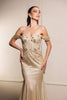 May Queen MQ2104 Draped Sleeves Corset Glitter Red Carpet Gown - Dress