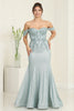 May Queen MQ2104 Draped Sleeves Corset Glitter Red Carpet Gown - SAGE / 4 - Dress
