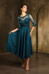 Mother of the Groom Sequin A-Line Cocktail Dress By May Queen MQ2124 - TEAL BLUE / M - Dress