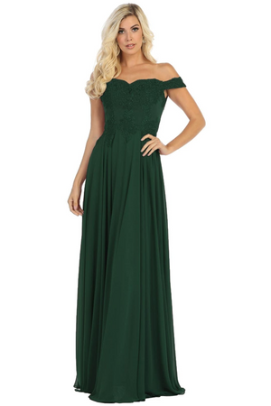 Off Shoulder Prom Dress - Hunter Green / 2