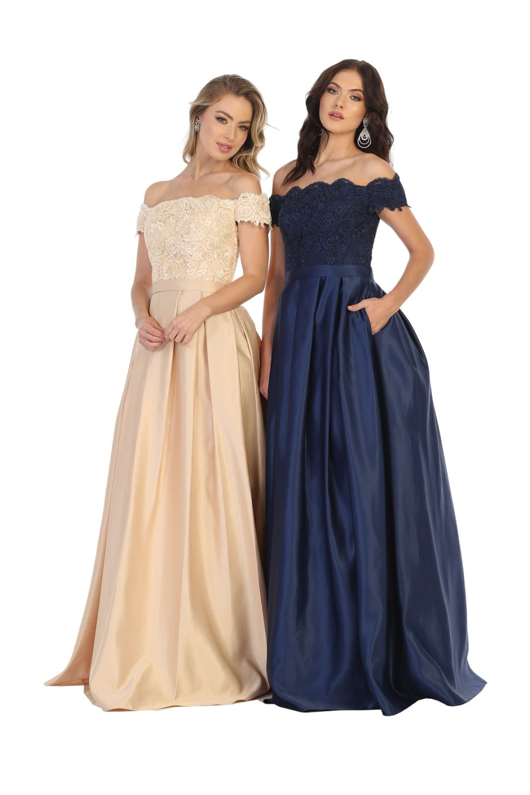 Off The Shoulder Long Ballroom Classy Dress - NAVY BLUE / 8