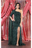 One Shoulder Sequined Dress - Hunter Green / 4