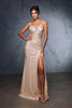 Pageant Dress V-Neck Sleeveless Sheath Gala Gown By Royal Queen RQ8151 - CHAMPAGNE / 4 - Dress