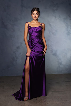 Prom Dress Square Neck Sleeveless Gala Gown By May Queen MQ2145 - EGGPLANT / 4 - Dress