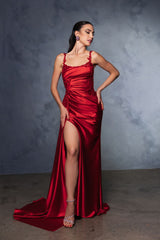 Prom Dress Square Neck Sleeveless Gala Gown By May Queen MQ2145B - RED / 22 - Dress