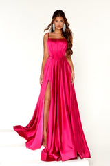 **Enchanting Elegance: Portia and Scarlett's Sculpting Slit Gown**