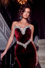 Indulge in Opulence: Portia and Scarlett's Velvet Jewel-Embellished Mermaid Gown