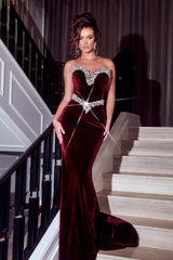 Indulge in Opulence: Portia and Scarlett's Velvet Jewel-Embellished Mermaid Gown