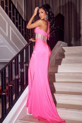 Enchanting Glamour: Portia and Scarlett's Beaded Halter Gown for Unforgettable Occasions