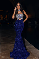 Shimmering Elegance: Portia and Scarlett's PS24614 Cobalt Mermaid Dress for Unforgettable Occasions