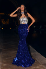 Shimmering Elegance: Portia and Scarlett's PS24614 Cobalt Mermaid Dress for Unforgettable Occasions