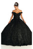 Quinceanera Dress Ball Gown Embroidered Glitter Off Shoulder LK169 - BLACK / 2 - Dress