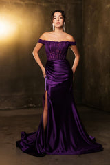 Red Carpet Dress Off Shoulder Sequin Formal Gown By May Queen MQ2146B - Dress
